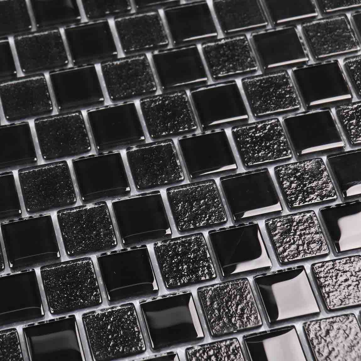 Glass Mosaic Tile Staggered Black 1x1 for bathroom and shower walls