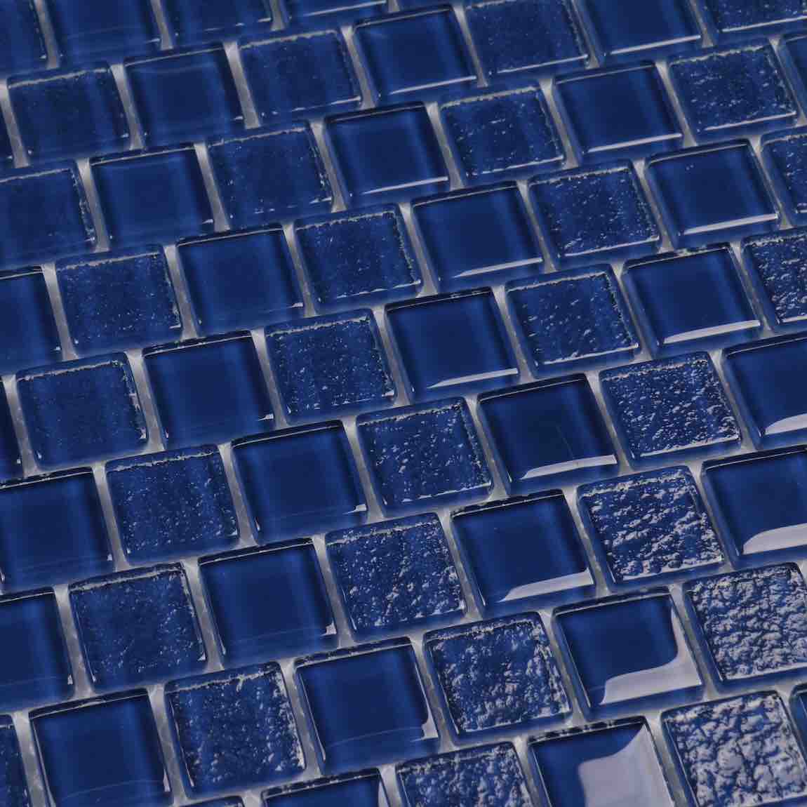 Glass Mosaic Tile Staggered Blue 1x1 for bathroom and shower walls