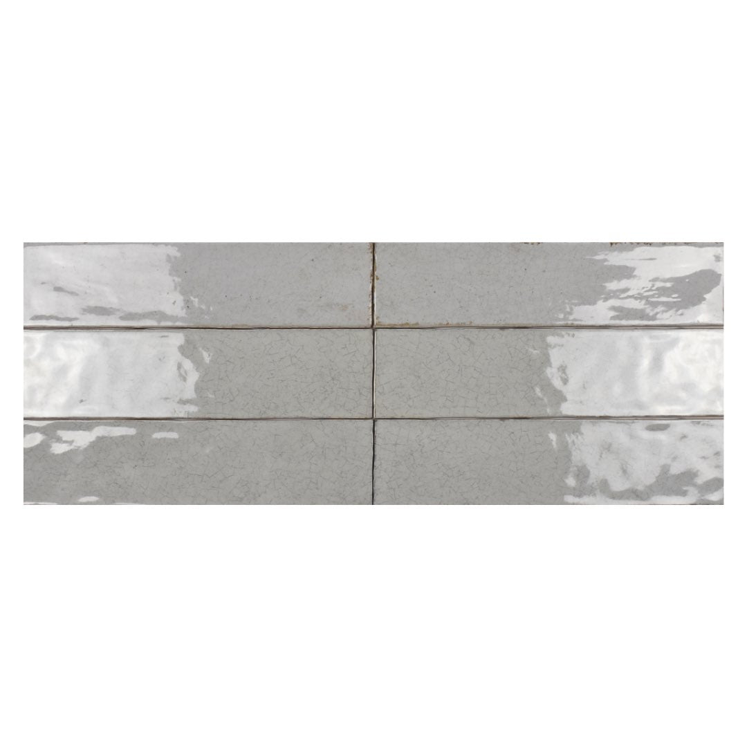 Subway Ceramic Tile Crackled Zellige Tender Gray 3x12 Glossy for bathroom and shower walls