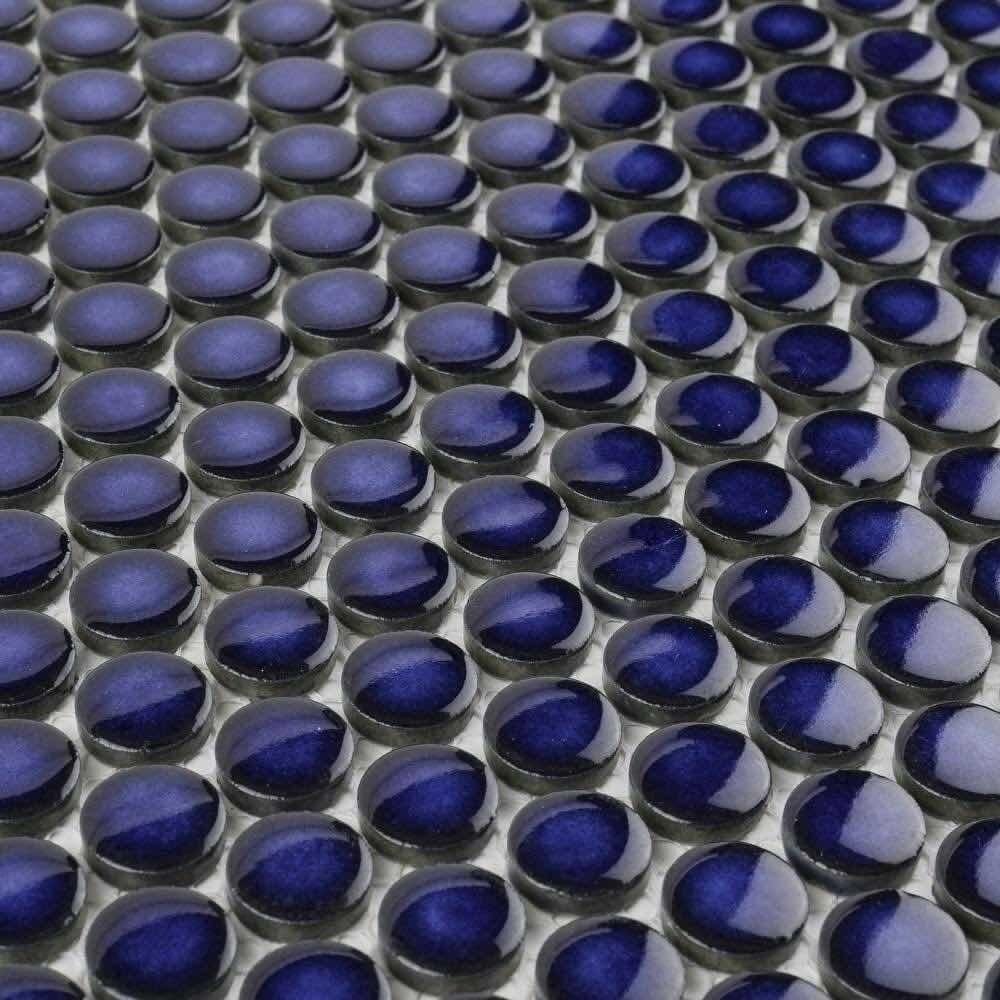 Metallic Blue Buttons Porcelain Penny Round Tile