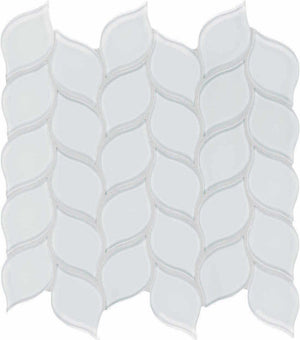 Glass Mosaic Tile Floral Leaf Extra White