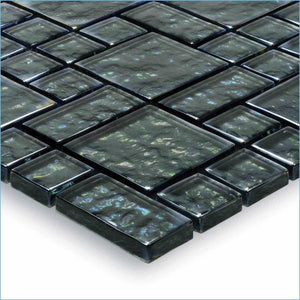 Iridescent Clear Glass Pool Tile Charcoal Mixed