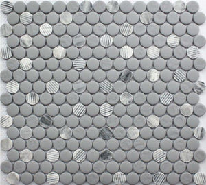 Penny Round Mosaic Tile Stone Gray