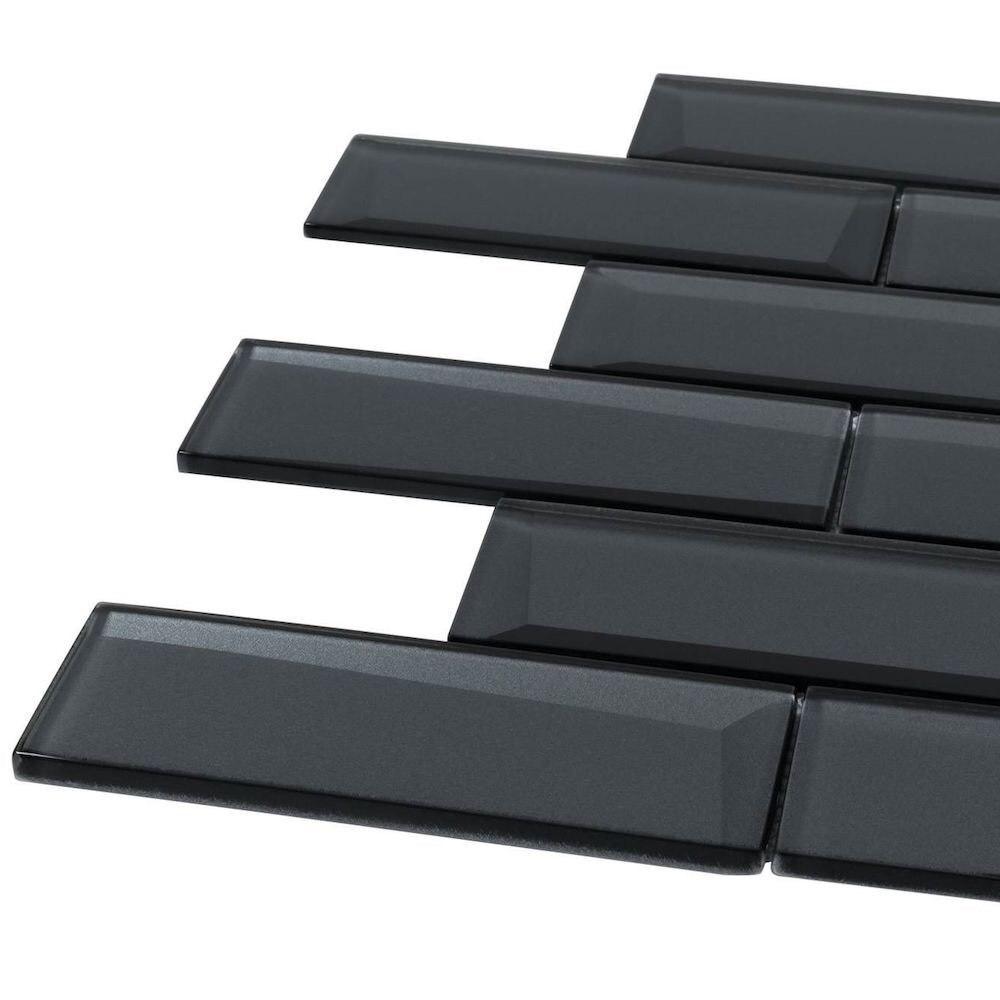 Glass Subway Tile Inverted 3D Coal 2x6