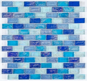 Iridescent Glass Mosaic Tile Cobalt Blend 1x2
