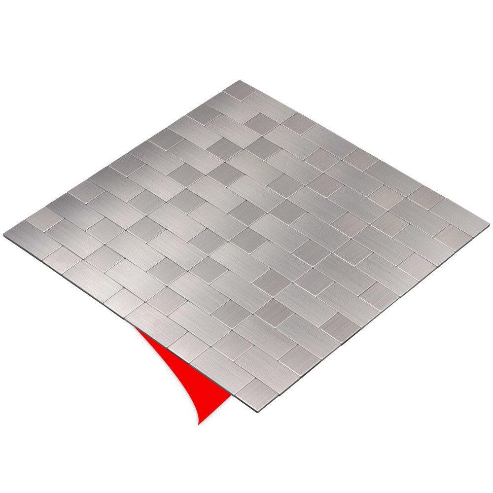 Peel&Stick Mosaics Peel & Stick Peel and Stick Stainless Steel Block 12 x 12 Metallic Metal Linear Peel-and-Stick Wall Tile - Each