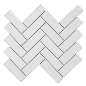 Herringbone Ceramic Wall Tile White