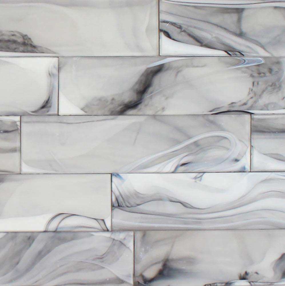 Glass Subway Tile Swirl Grayish 3 x 12