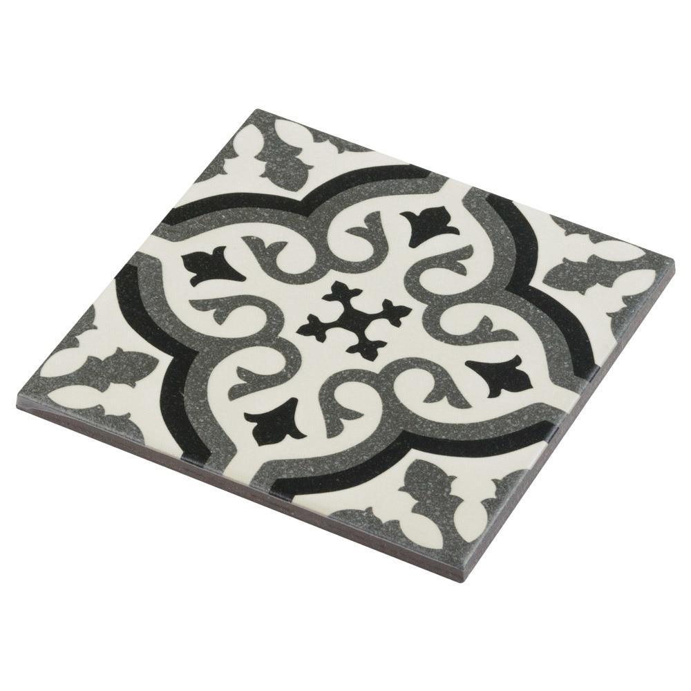 Vintage Patterned Porcelain Tile Black and White 6x6