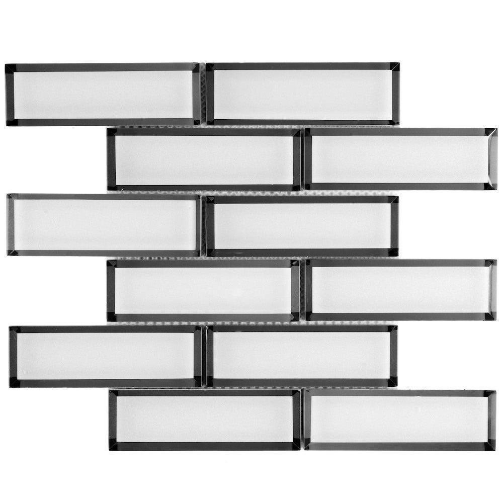 Glass Subway Tile Inverted Bevel Mirror White 2x6