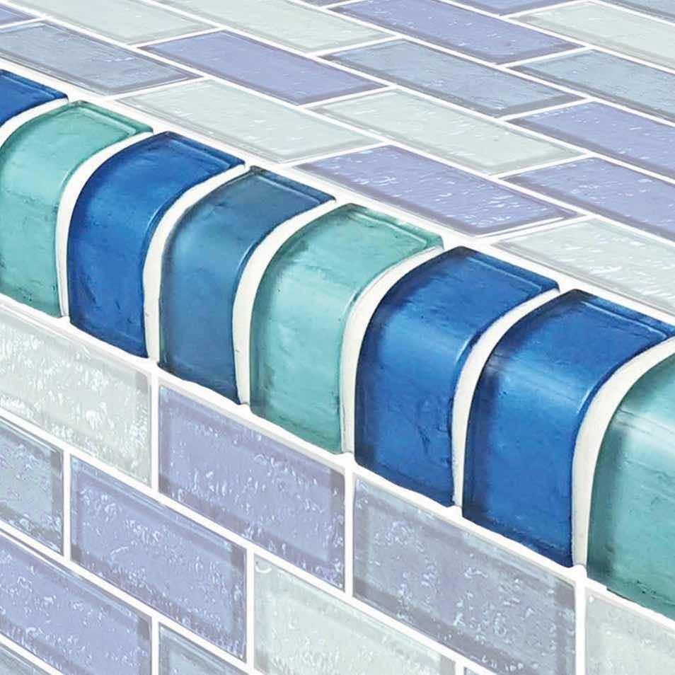 Glass Tile Trim Aqua Blend 1 x 2 - 1 Linear Foot