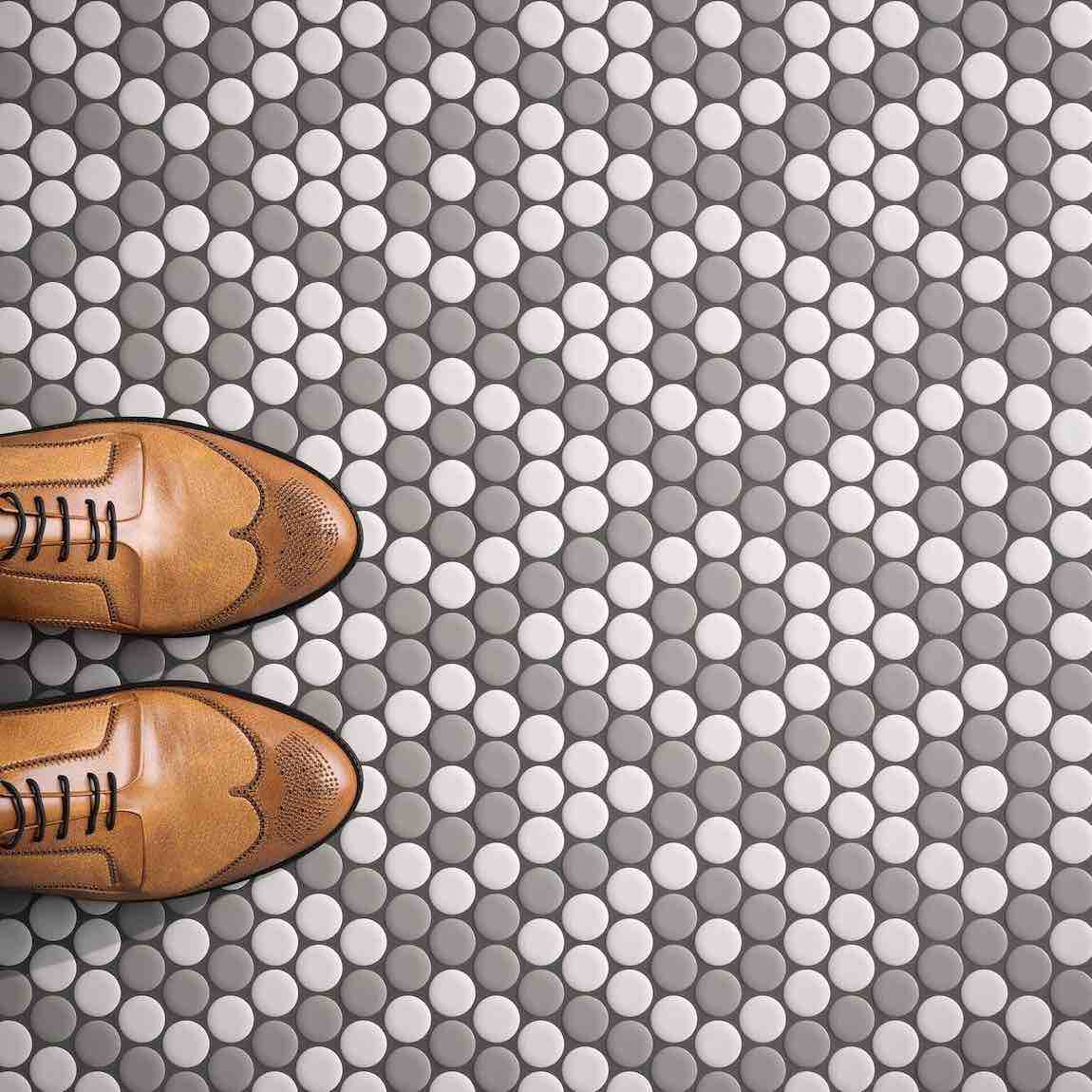 Penny Round Porcelain Mosaic Tile Grey Pattern