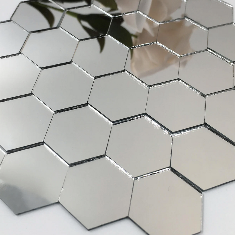 Mirrored Glass Tile Hexagon 5x6 for backsplash, bathroom, and retail stores