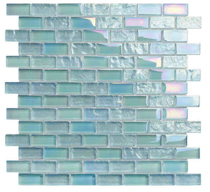 Reflections Iridescent Glass Tile Aquamarine 1x2 for swimming pool, spa, bathroom, backsplash, and shower
