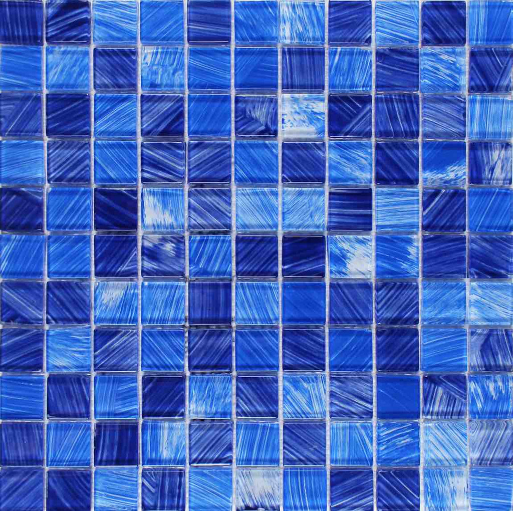 Blue Foil Glossy And Frosted Square Mosaic Tile