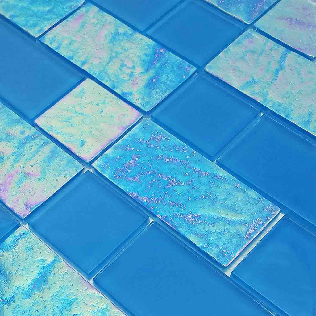 Iridescent Glass Mosaic Tile Sheen Blue Mixed