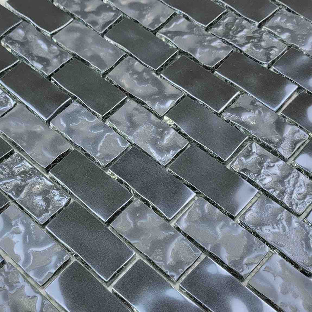 Glass Mosaic Tile in 3D Metallic Silver Cubes
