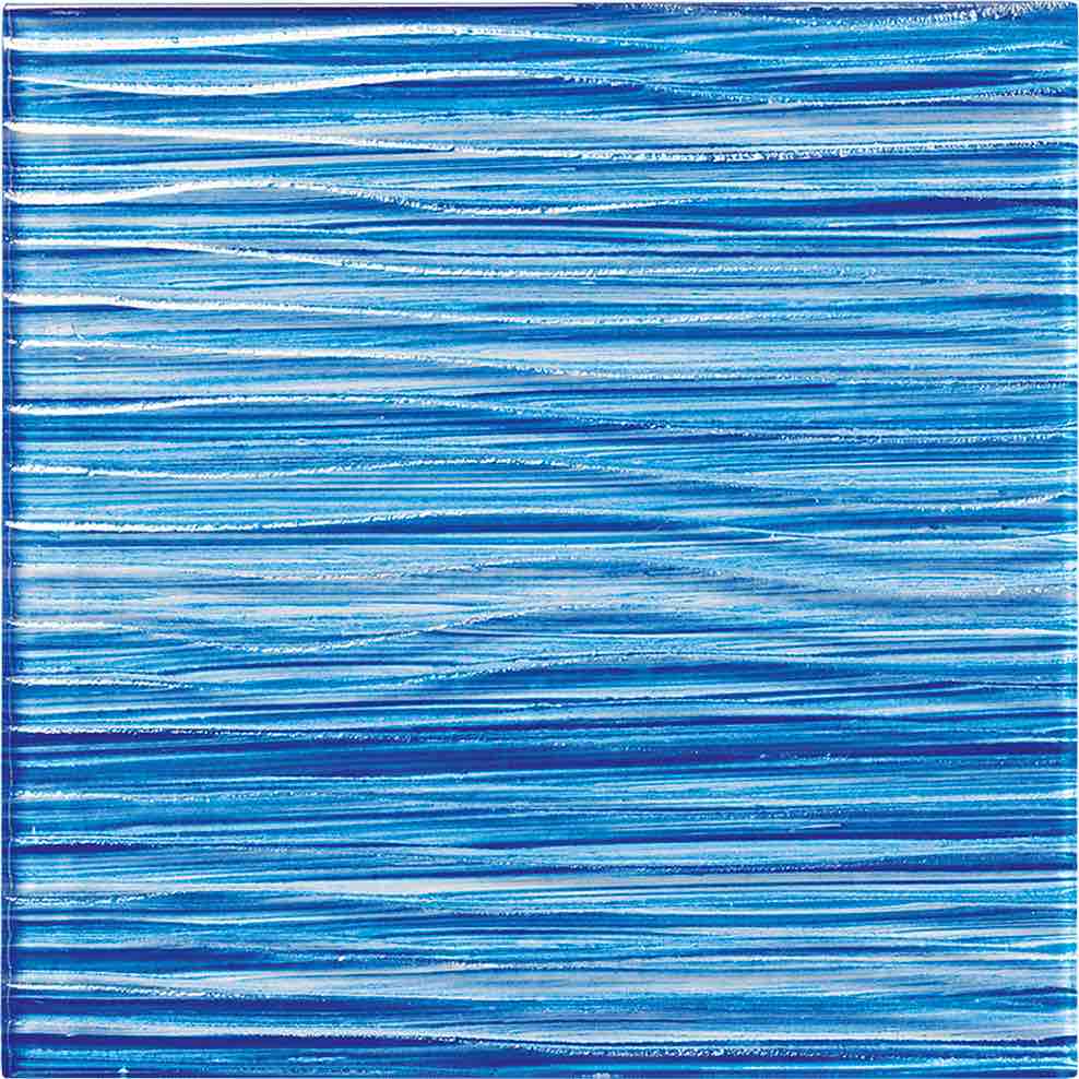 6x6 blue glass pool tile with a wavy, textured surface resembling water.