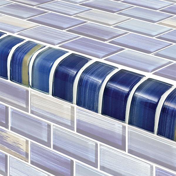 Glass Trim Tile Blue Blend 1x2 for swimming pool and spa