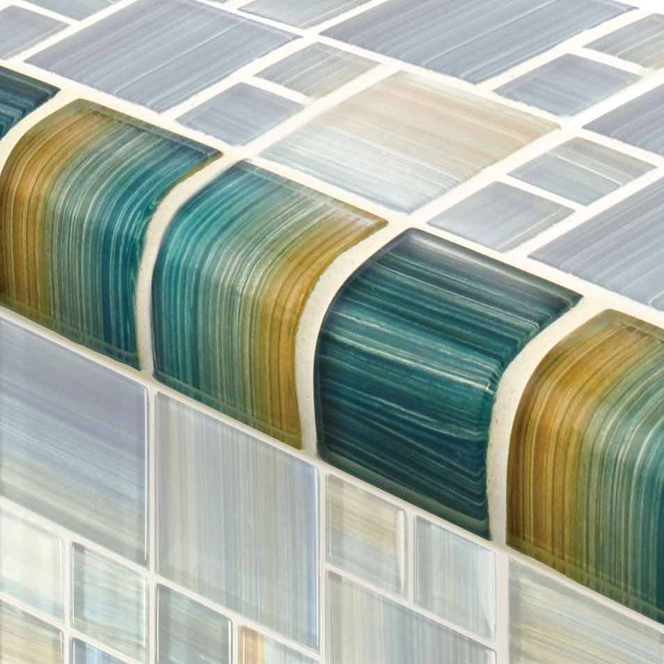 Glass Trim Tile Turquoise Blend 2x2 - 1 Linear Foot for swiming pool edge