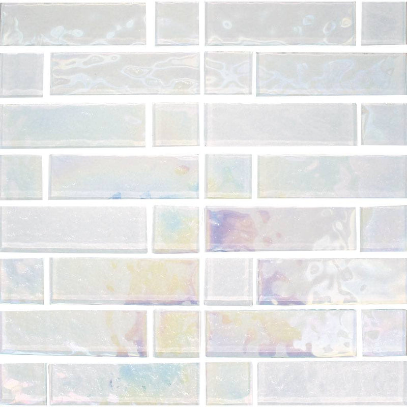 Iridescent Glass Pool Tile Milk Multi-Linear for swimming pool, spas, bathroom, and shower