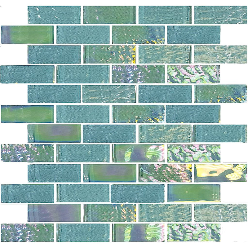 Iridescent Glass Tile SoCal Emerald 1x3 for pool and spa