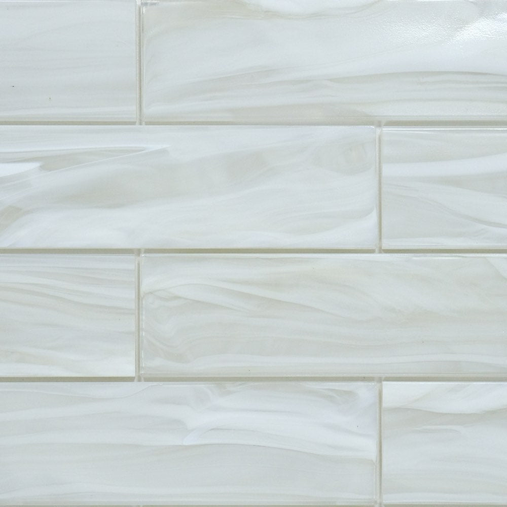 Liquified Glass Subway Tile Cloud 3x12 for backsplash and bathrooms.