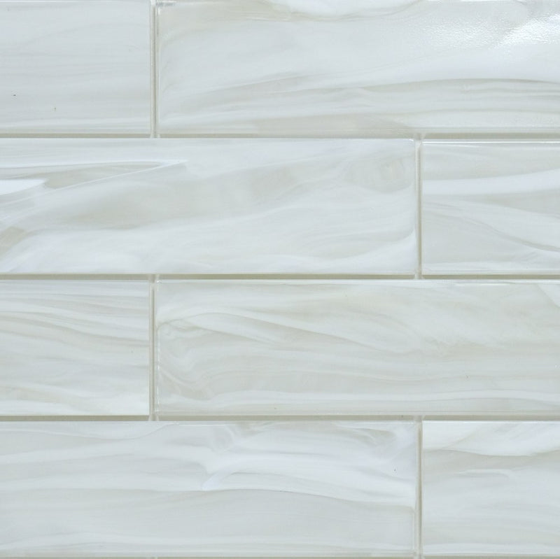 Liquified Glass Subway Tile Cloud 3x12 for backsplash and bathrooms.