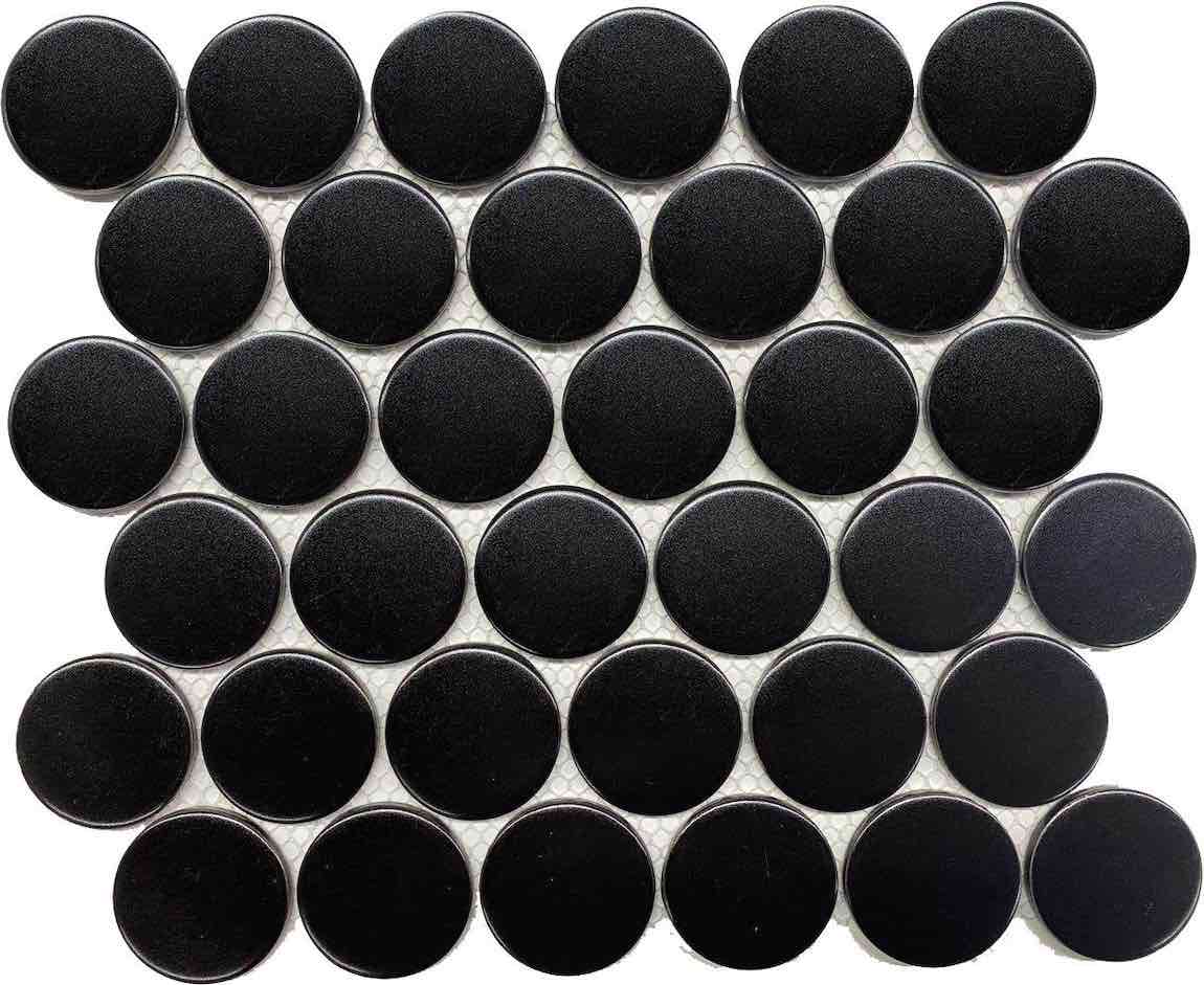Matte Porcelain Mosaic Tile Rounded Black 2''