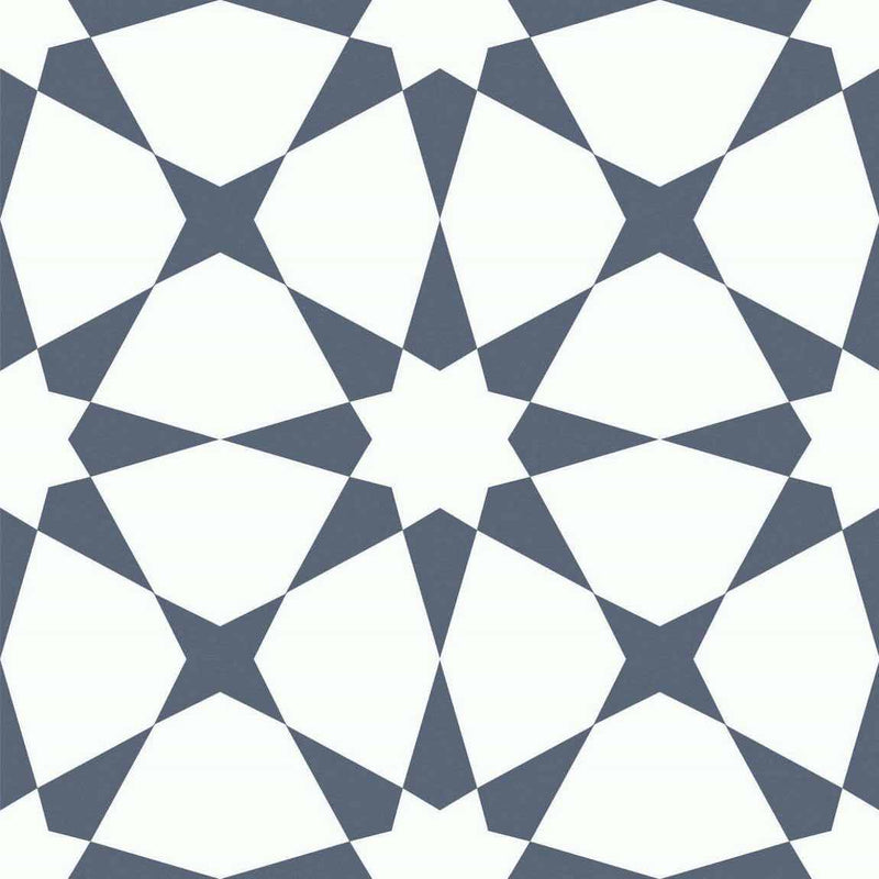 Patterned Porcelain Tile Blue Star 8x8 for kitchen, bathroom, shower, floor, and walls.