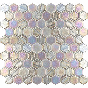 Recycled Hex Iridescent Glass Tile Grey for swimming pool and spas