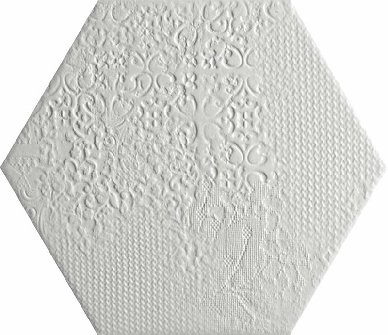 Studio Hexagon Texturized White Porcelain Tile 9x10
