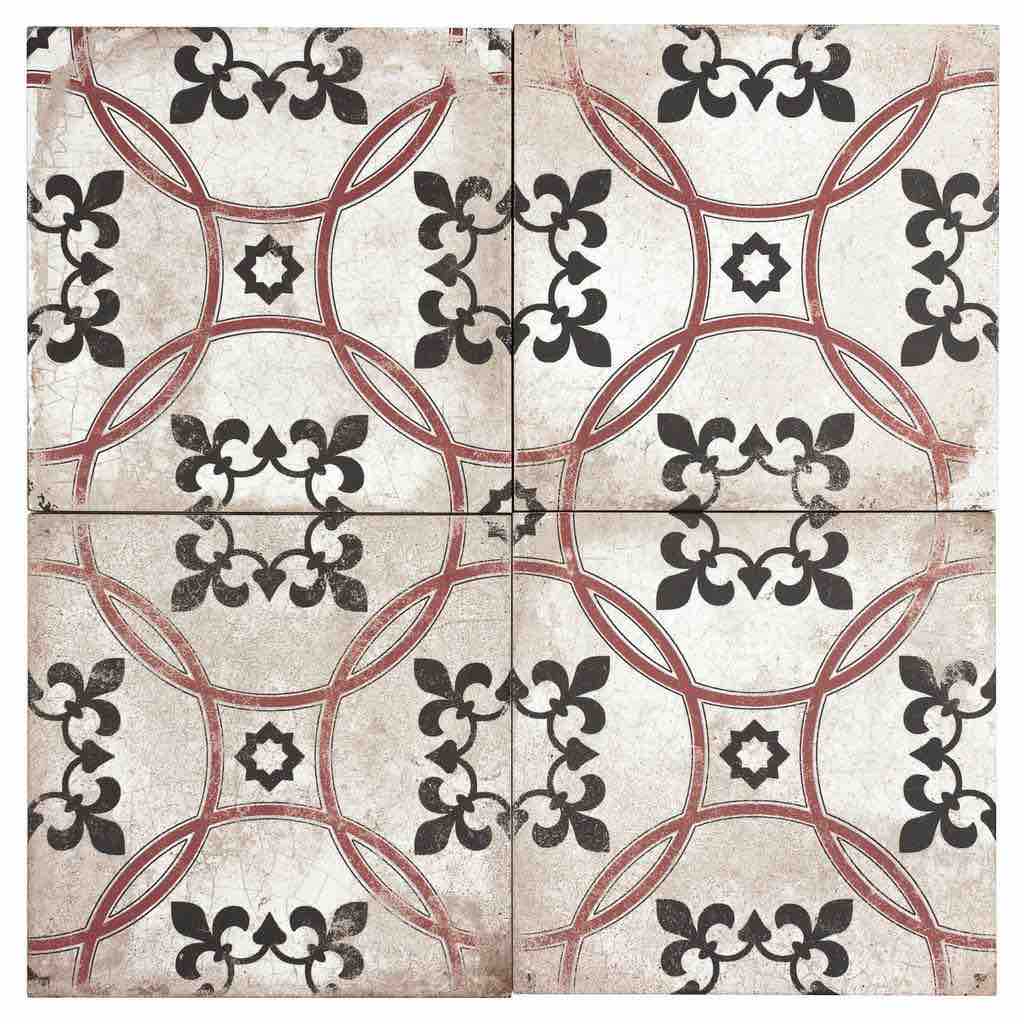 Vintage Patterned Tile Monarch Red 9x9 for kitchen backsplash and floors
