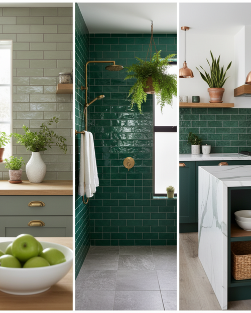 Green subway tile backsplash ideas for kitchen and bathroom