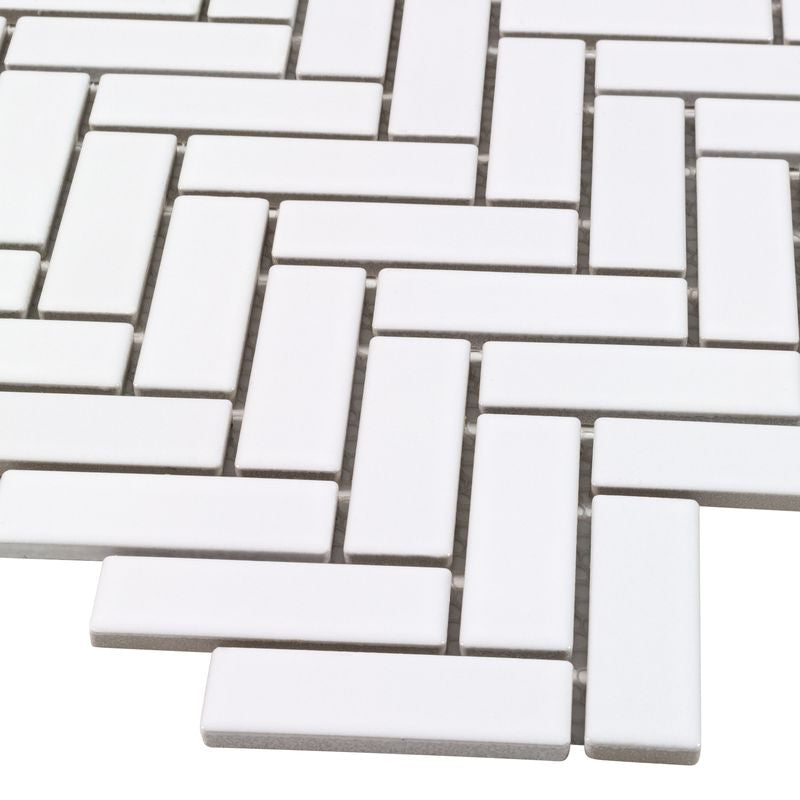 Urbana Herringbone White Glossy Porcelain Tile