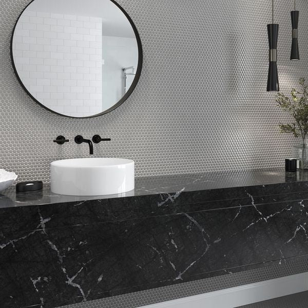 Urbana Penny Grey Glossy Porcelain Mosaic Tile