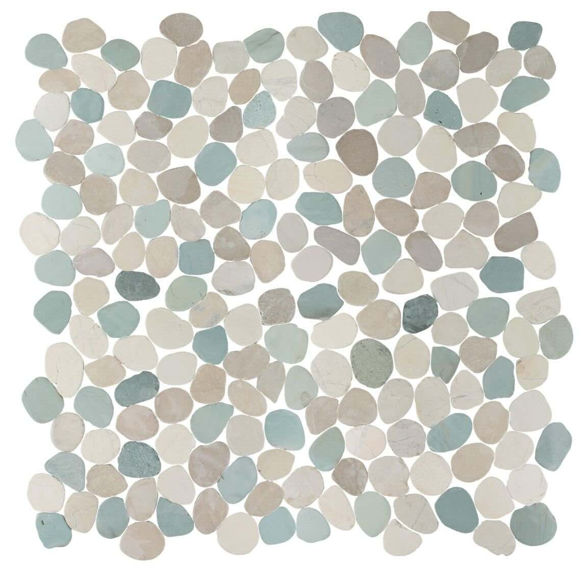 Sliced Green Blend Pebble Stone Mosaic Tile