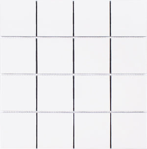 Essentials Porcelain Subway Tile White 3''x3'' in a glossy finish for kitchen backsplashes, bathrooms, showers, fireplace, foyers, and accent/featured walls. The tiles are mesh backing for an easy installation.