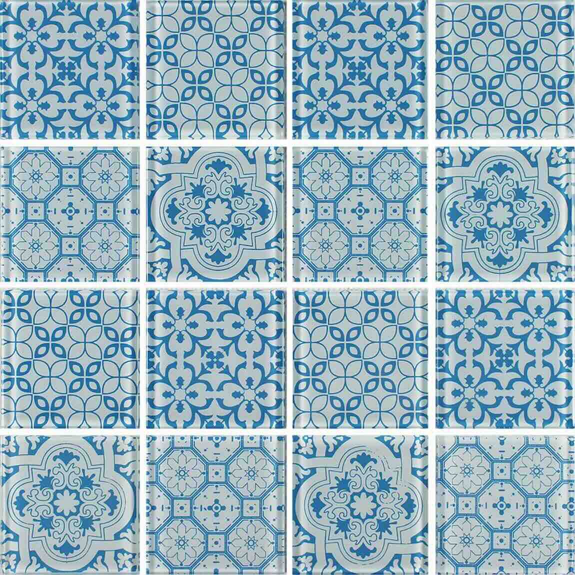 Patterned Glass Mosaic Tile 3x3 Turquoise