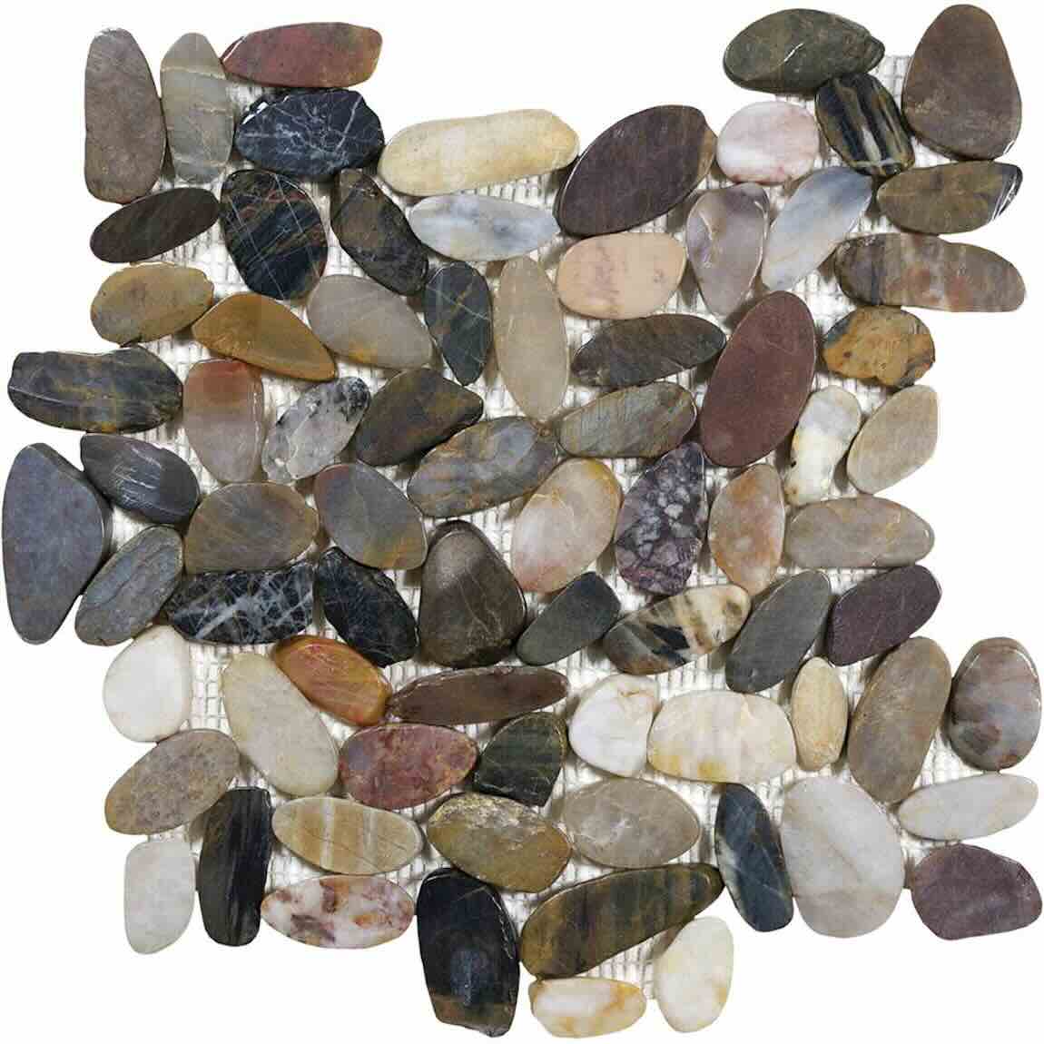 Sliced Multi-Color Pebble Mosaic Tile