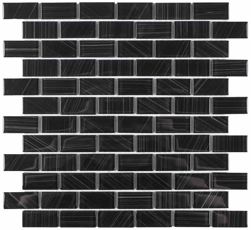 Thunder Glass Mosaic Tile Black 1x2 for swimming pool, shower, bathroom walls, backsplash, Jacuzzi, and spas