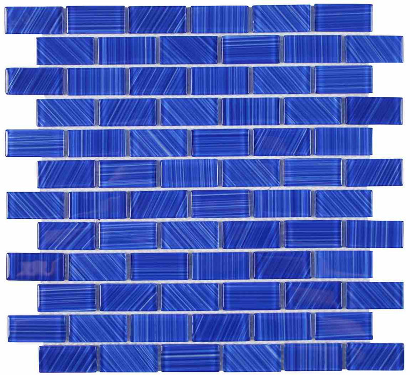 Thunder Glass Mosaic Tile Cobalt 1x2 for swimming pool, shower, bathroom walls, backsplash, Jacuzzi, and spas