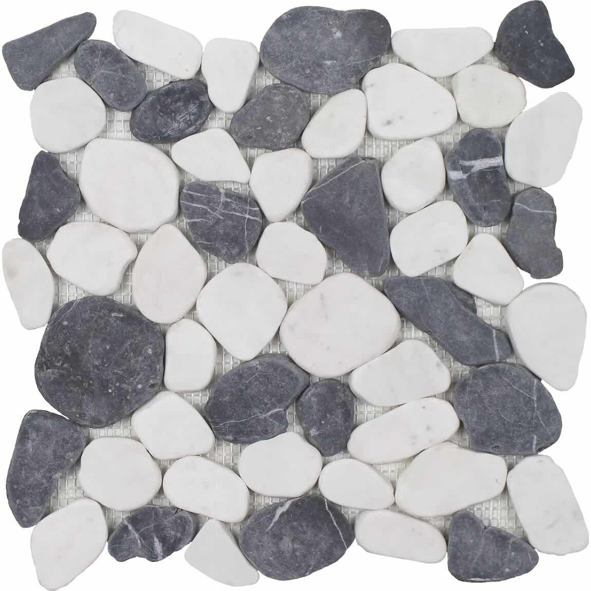 Sliced Blue White Blend Pebble Stone Mosaic Tile