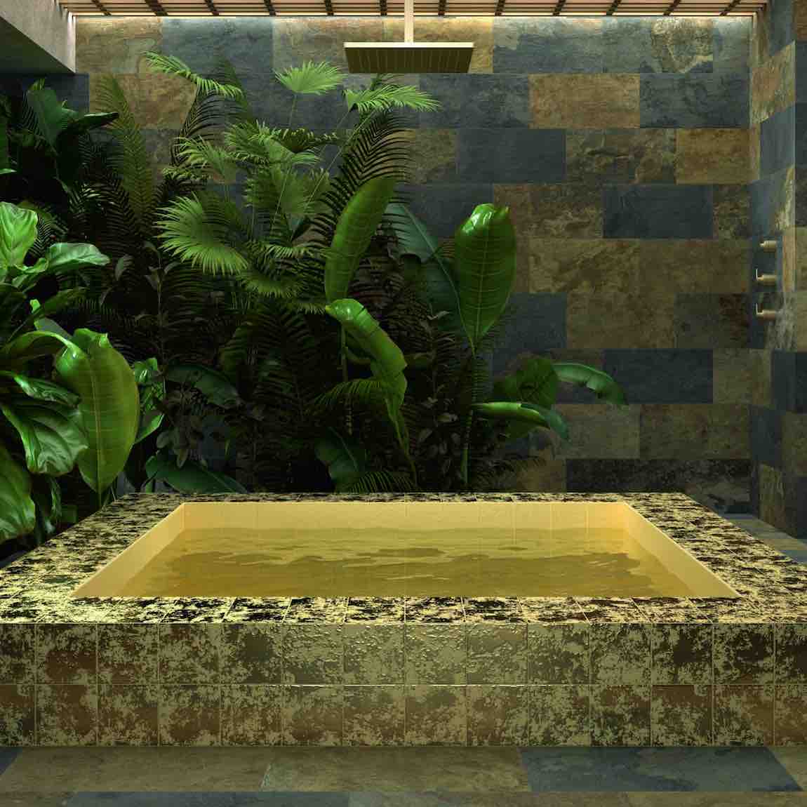 Golden Waters Porcelain Tile 6x6 Bright featured on a jacuzzi spa