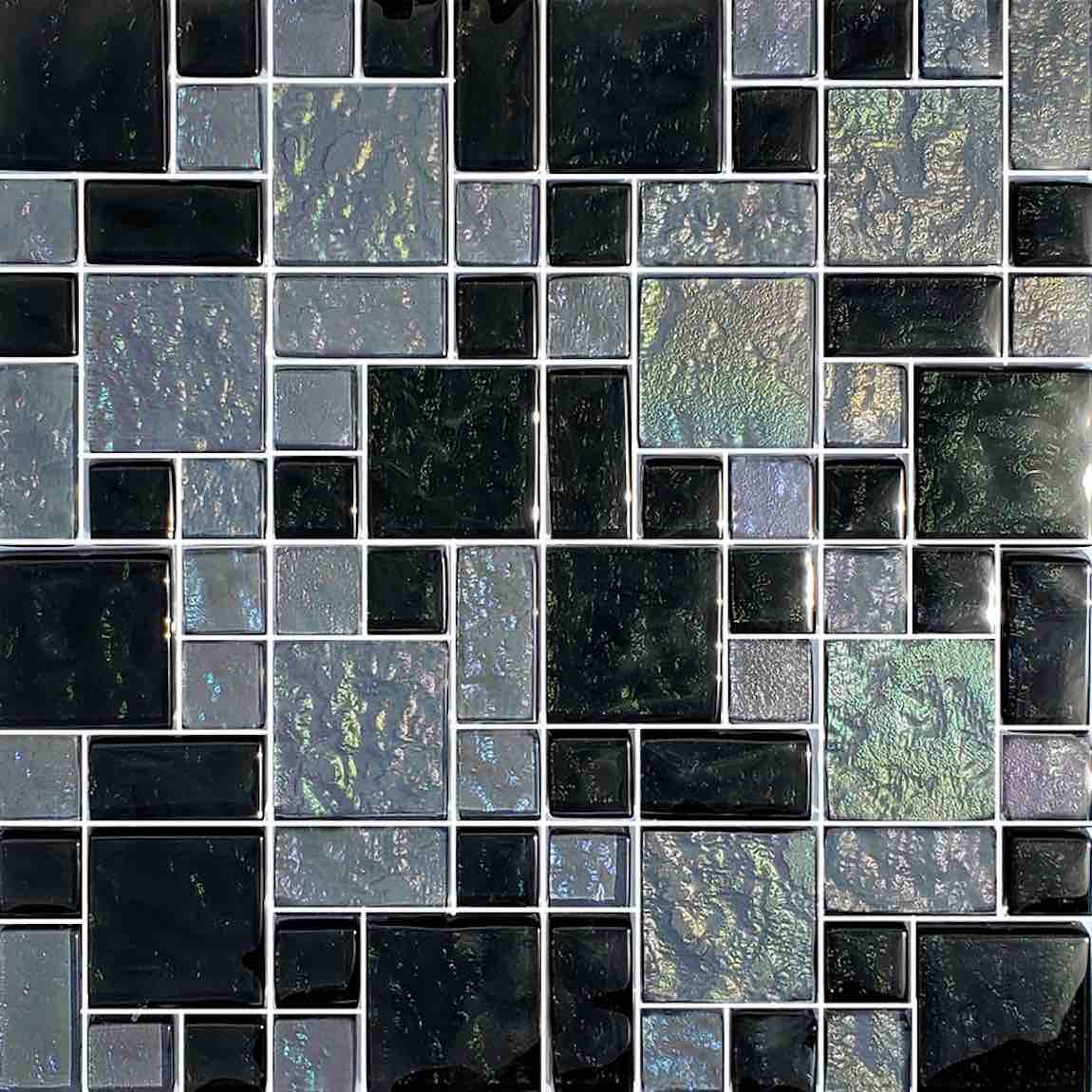 Iridescent Clear Glass Pool Tile Dark Blend Mixed