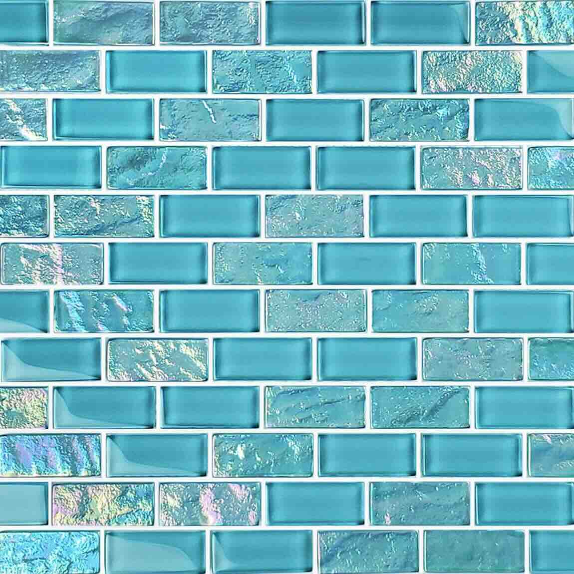 Glass Mosaic Tile Sheen Aqua 1x2