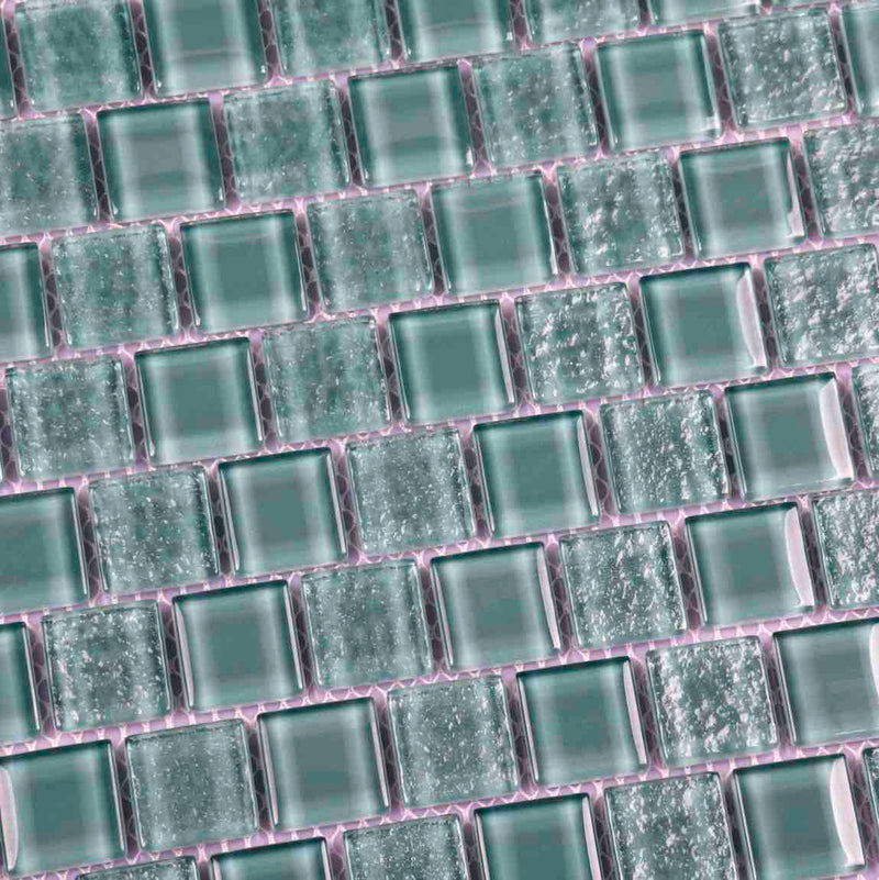 Glass Mosaic Tile Staggered Aqua 1x1 for bathroom and shower walls