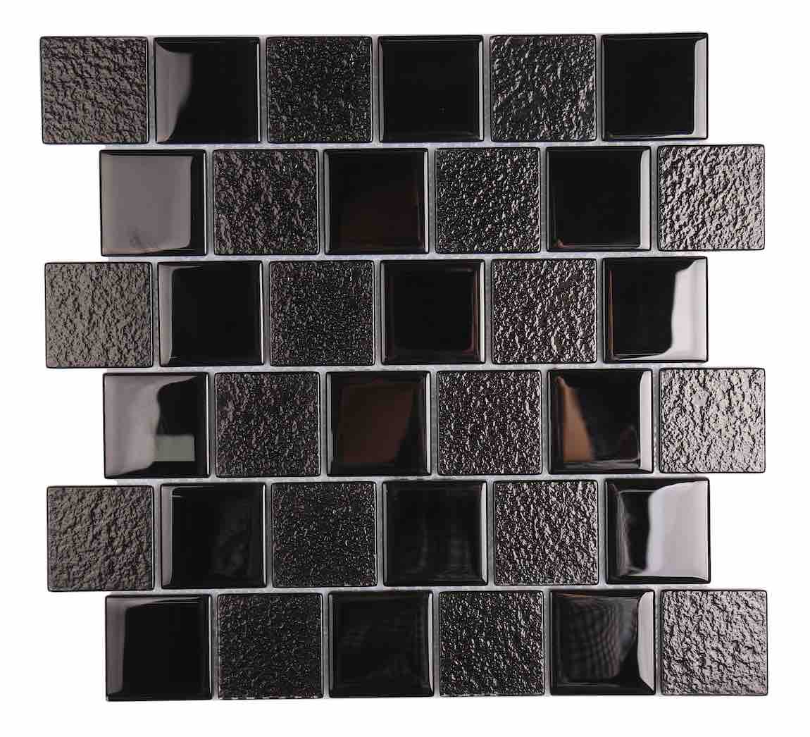 Glass Mosaic Tile Staggered Black 2x2