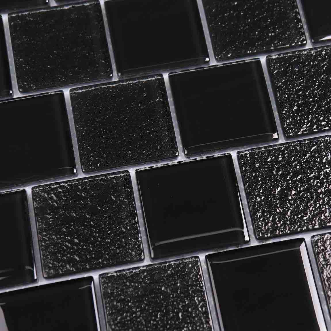 Glass Mosaic Tile Staggered Black 2x2