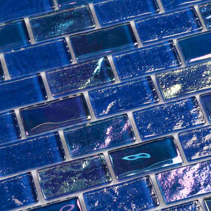 Glass Tile Iridescent Sky Dark Blue 1x2 for bathrooms and shower walls